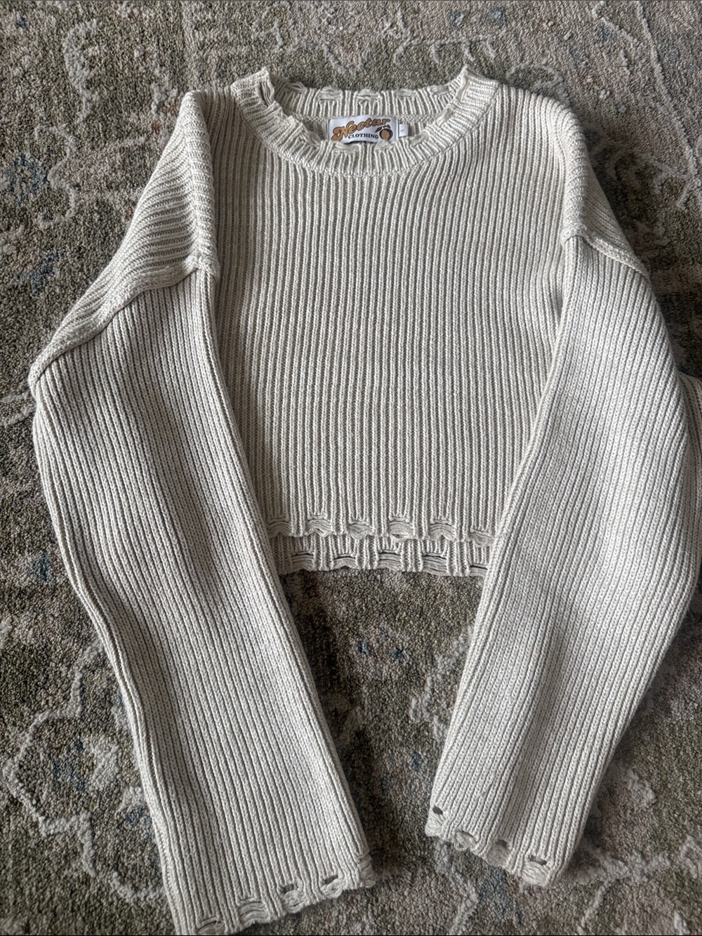 Ivory Ribbed Cropped Crewneck Sweater - Lovers + Friends